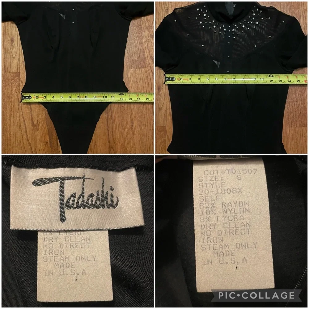 Tadashi Black Long Sleeve Rhinestone Embellished Mesh Thong Bodysuit size M - Picture 12 of 14